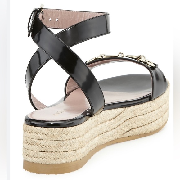 Gucci Platform Black Leather Espadrilles Summer Sandals Size 40.5 / Women’s 10.5 - Picture 2 of 12